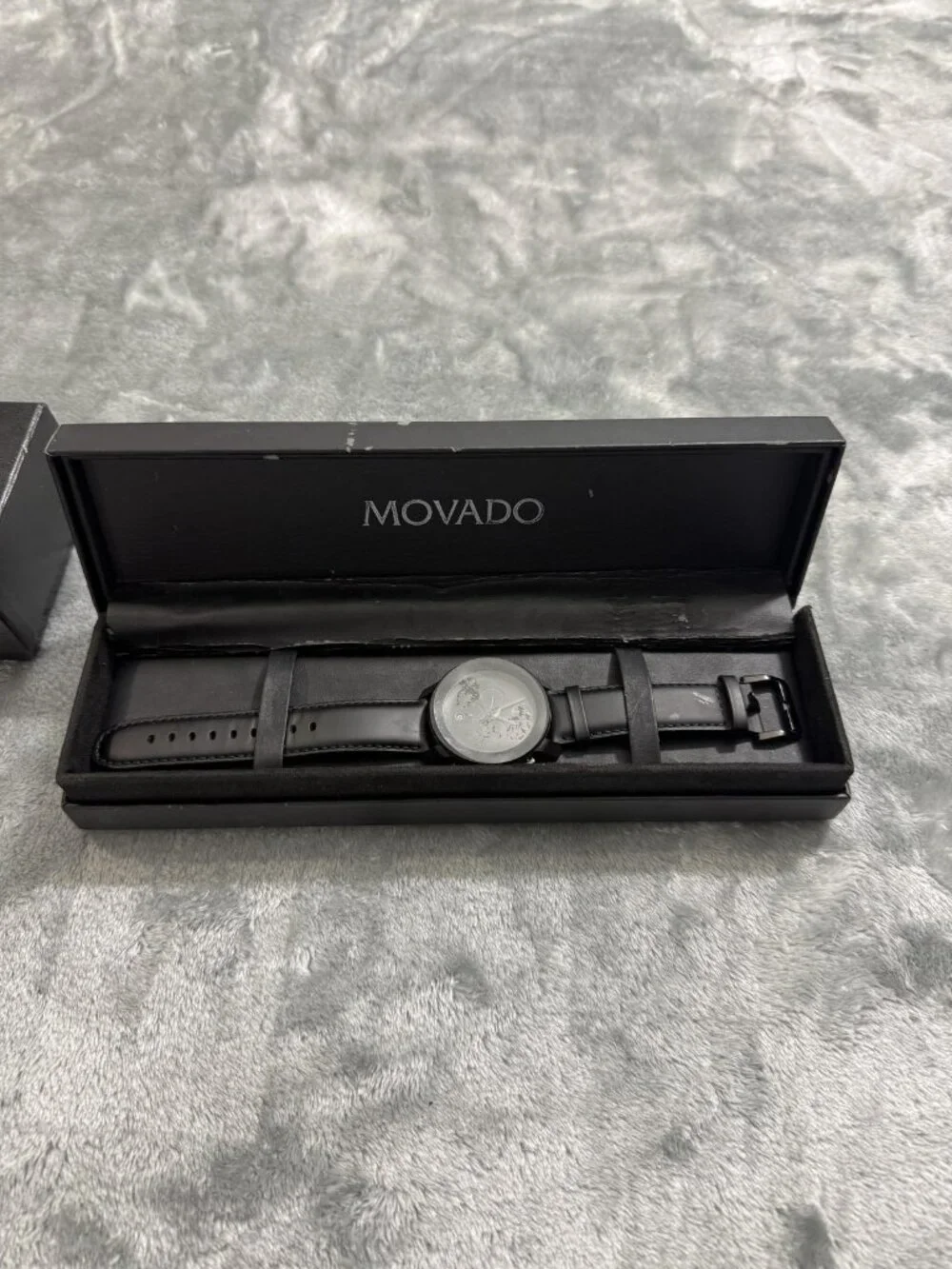 Movado Bold 3600014 Mens Watch Black Dial Black Leather Chronograph Quartz Date